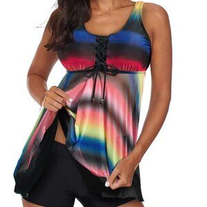 Multicolor Tie-Dye Ombre Swimdress Tankini Set – Size Small